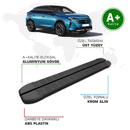 Peugeot 3008 Hybrid Yan Basamak 2024 Model ve Sonrası S-Line Siyah