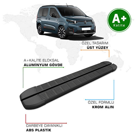 Citroen Berlingo Yan Basamak Kısa Şasi 2024 Model ve Sonrası S-Line Siyah