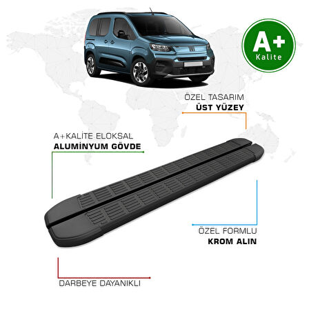 Fiat Doblo Yan Basamak Kısa Şasi 2024 Model ve Sonrası S-Line Siyah