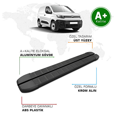 Citroen Berlingo Panelvan Yan Basamak Uzun Şasi 2019 Model ve Sonrası S-Line Siyah