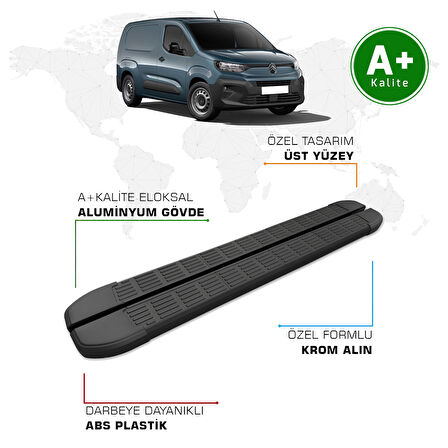 Citroen Berlingo Panelvan Yan Basamak Uzun Şasi 2024 Model ve Sonrası S-Line Siyah