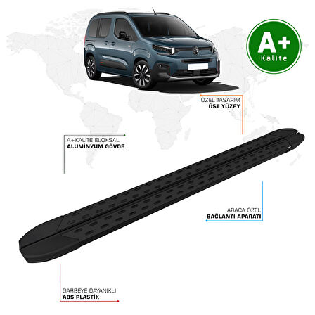 Citroen Berlingo Yan Basamak Kısa Şasi 2024 Model ve Sonrası TrimLine Siyah