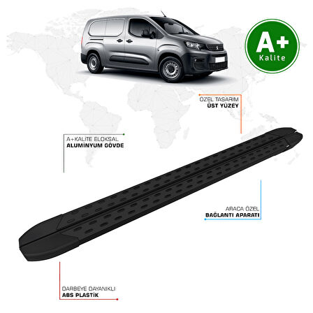 Peugeot Partner Yan Basamak Uzun Şasi 2019 Model ve Sonrası TrimLine Siyah