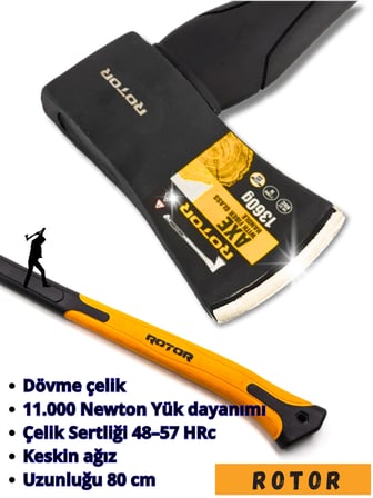 ROTOR Fiber Saplı 1360gr+900gr 2’li Balta Nacak Seti 
