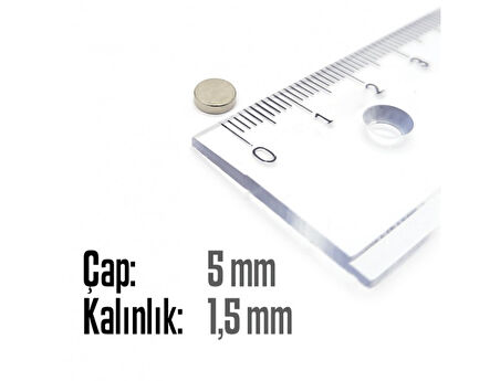 Neodyum Mıknatıs Silindir Çap 5mm , Kalınlık 1.5mm   ( 20 Adet)