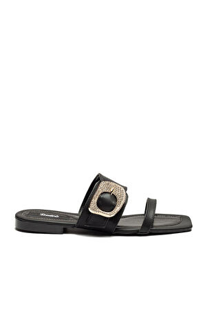 Kadın Deri Taban Taş Tokalı Terlik SİYAH 13005