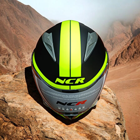 NCR-158 ÇENE AÇILIR GÖZLÜKLÜ E-CE BELGELİ KASK SARI GRAFIK