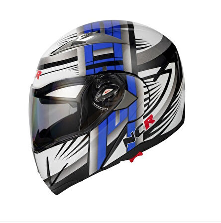 NCR-158 ÇENE AÇILIR GÖZLÜKLÜ E-CE BELGELİ KASK MAVİ GRAFİK