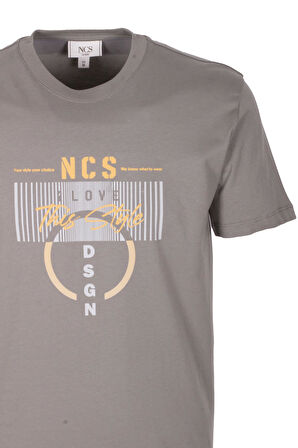 Erkek Tişört Bisiklet Yaka Slim Fit Açık Haki %100 Pamuk Baskılı T-shirt NCS JEANS 1300