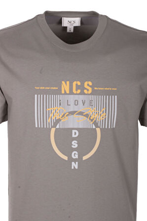 Erkek Tişört Bisiklet Yaka Slim Fit Açık Haki %100 Pamuk Baskılı T-shirt NCS JEANS 1300