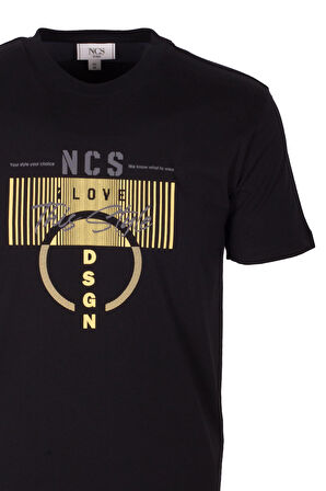 Erkek Tişört Bisiklet Yaka Slim Fit Siyah %100 Pamuk Baskılı T-shirt NCS JEANS 1300