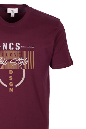 Erkek Tişört Bisiklet Yaka Slim Fit Bordo %100 Pamuk Baskılı T-shirt NCS JEANS 1300