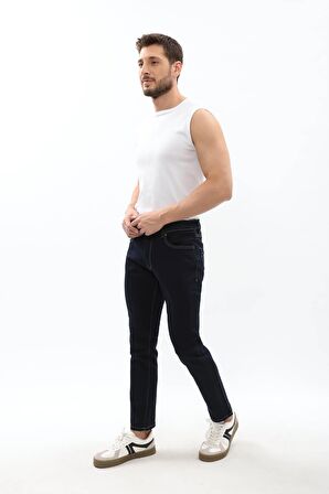 Erkek Straight Fit Likralı Lacivert Jean Pantolon