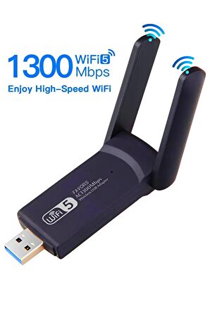 Kablosuz Wifi Adaptörü Dual Band Çift Antenli Ac1300 Mbps Wifi Alıcı Ağ Kartı Sinyal Güçlendirici