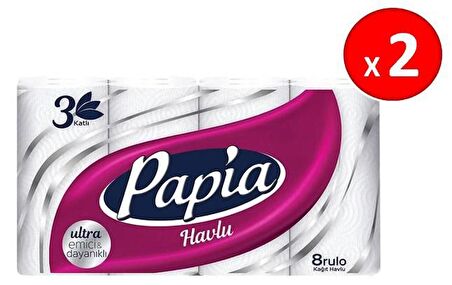 Papia 3 Katlı 8'li Kağıt Havlu x 2 Adet