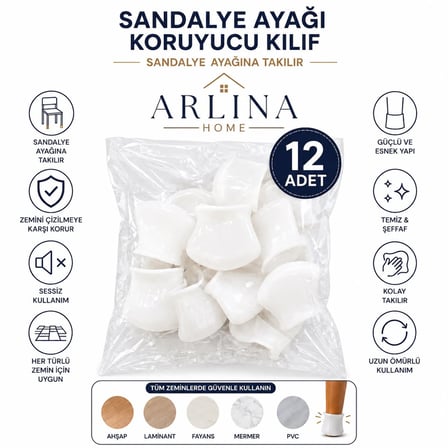 12 Adet Masa Ve Sandalye Ayak Koruyucu Çizdirmez Beyaz Kaydırmaz Silikon