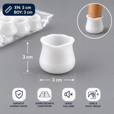 12 Adet Masa Ve Sandalye Ayak Koruyucu Çizdirmez Beyaz Kaydırmaz Silikon
