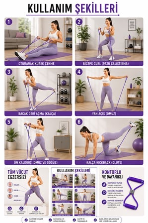 Pilates Direnç Lastiği Yoga Squat Egzersiz Aleti El Kol Kas Güçlendirme Aparatı