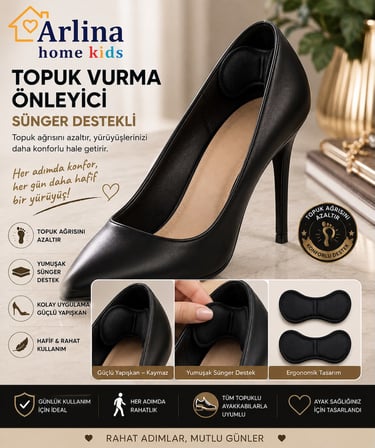 Arlina Home Kids Topuk Vurma Önleyici Sünger Destek Siyah