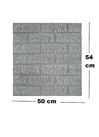 50x54 Cm 0,27 M²  Gri Silinebilir Kendinden Yapışkanlı Duvar Kağıdı Esnek Panel 3d Tuğla Desen 