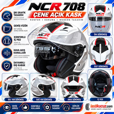 NCR KASK ÇENESİZ 708 ECE 22/06 BELGELİ- BEYAZ SİYAH GRAFİK