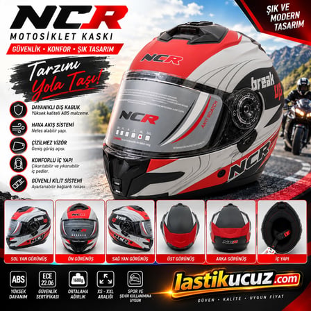 NCR- M70 Çene Kapalı Full Face Motosiklet Kaskı Çift Vizörlü ECE 22.06 Hecker Kırmızı Grafik