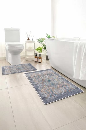 2 li Banyo Paspası, Yumuşak Banyo Halısı, Kaymaz Tabanlı, Yıkanabilir - 60x100 - 50 x60