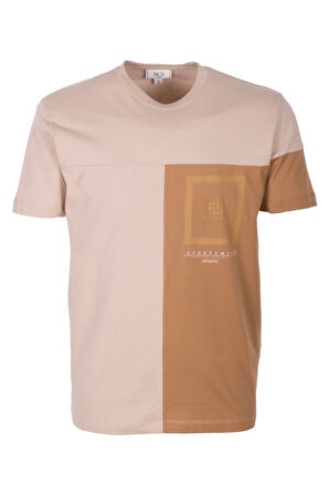 Erkek Tişört Bisiklet Yaka Bej Slim Fit %100 Pamuk T-shirt NCS JEANS 1301