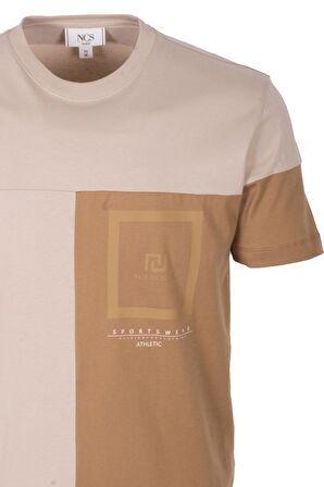 Erkek Tişört Bisiklet Yaka Bej Slim Fit %100 Pamuk T-shirt NCS JEANS 1301