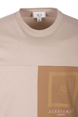 Erkek Tişört Bisiklet Yaka Bej Slim Fit %100 Pamuk T-shirt NCS JEANS 1301