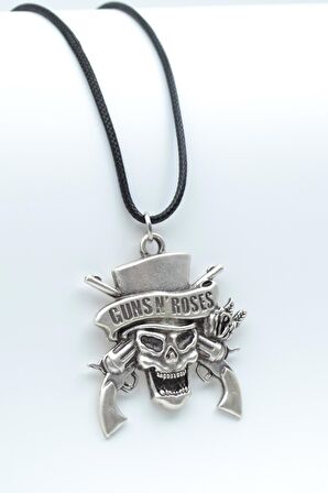 Guns'n Roses Kolye Deri İp Kolye Gümüş Kaplama Erkek Kadın Kolye