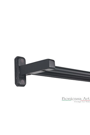 Palermo Çift Raylı Ahşap Başlıklı Rustik S Pile Perde Askısı Çetray Modern Rustik Antrasit 100 cm