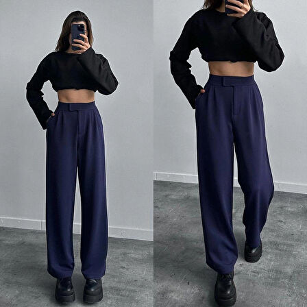 Lacıvert Cırtlı Kadın Palazzo Pantalon