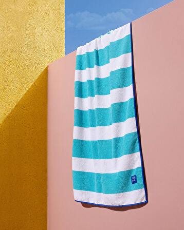 Biasse %100 Pamuk Plaj Havlusu - Beyaz/Turkuaz - 70x150 cm