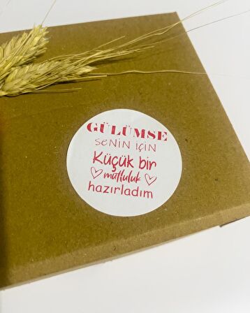 Gülümse Senin için Küçük bir Mutluluk Hazırladım Kalpli Yuvarlak Yapışkanlı Etiket 5x5 cm 100 adet