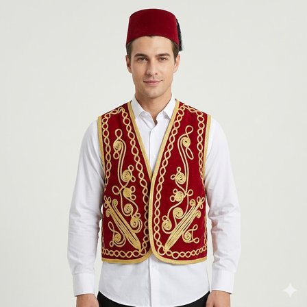 Damat Kına Gecesi Osmanlı Yelek Ve Fes Takım Kırmızı