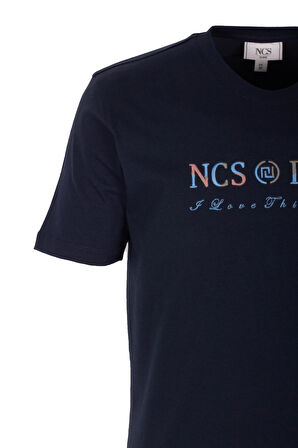 Erkek Tişört Bisiklet Yaka Lacivert Slim Fit %100 Pamuk T-shirt NCS JEANS 1303