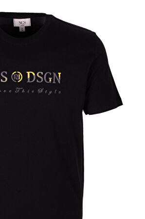 Erkek Tişört Bisiklet Yaka Siyah Slim Fit %100 Pamuk T-shirt NCS JEANS 1303