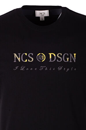 Erkek Tişört Bisiklet Yaka Siyah Slim Fit %100 Pamuk T-shirt NCS JEANS 1303