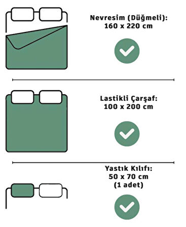 Lastikli Çarşaflı Tek Kişilik Nevresim Takımı Saten Yeşil