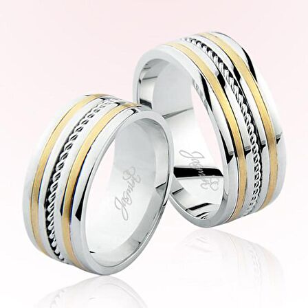 Sarı Beyaz Şeritli Altın Alyans 1304-2