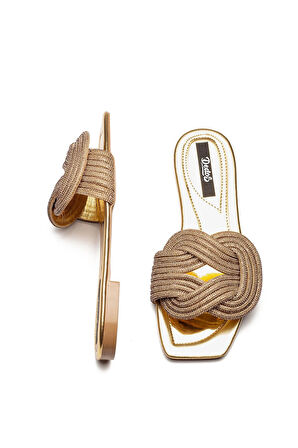 Kadın Taş Örgü Detaylı Ev Terliği GOLD 13040