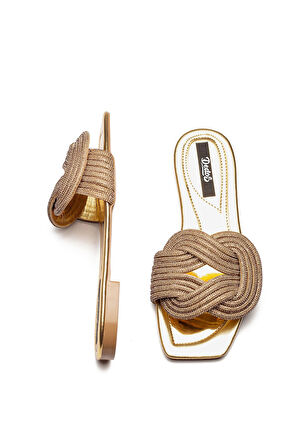 Kadın Taş Örgü Detaylı Ev Terliği GOLD 13040