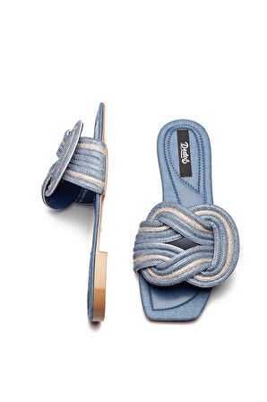 Kadın Taş Örgü Detaylı Ev Terliği JEANS 13040