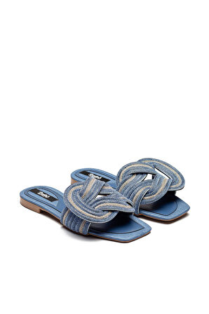 Kadın Taş Örgü Detaylı Ev Terliği JEANS 13040
