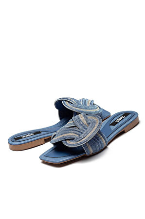 Kadın Taş Örgü Detaylı Ev Terliği JEANS 13040
