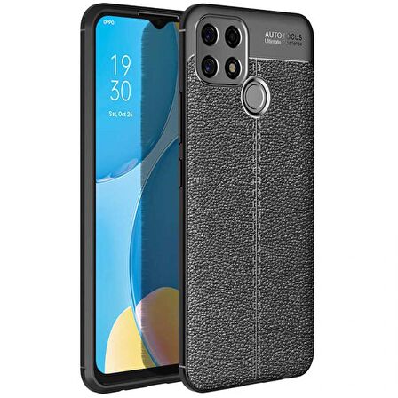 Smcase Oppo A15 Kılıf Kamera Korumalı Deri Dokulu Silikon