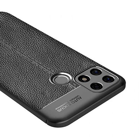 Smcase Oppo A15 Kılıf Kamera Korumalı Deri Dokulu Silikon  Nano Ekran Koruyucu