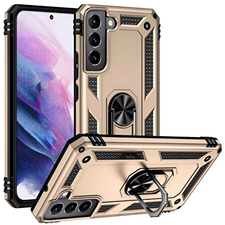 Gpack Samsung Galaxy S22 Kılıf Vega Sert Silikon Tank Standlı Yüzüklü Mıknatıslı