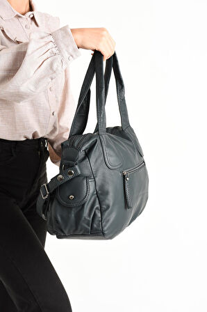 Suni Deri Çapraz Askılı Çok Bölmeli Omuz Çantası Mavi (Model: 571-11-10F)